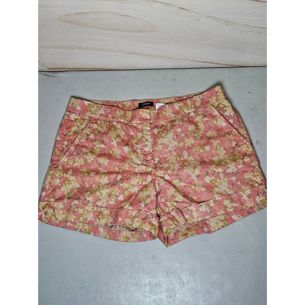 J.Crew Womens Pink Green Floral‎ Chino Shorts Cuffed Mid Rise Size 10